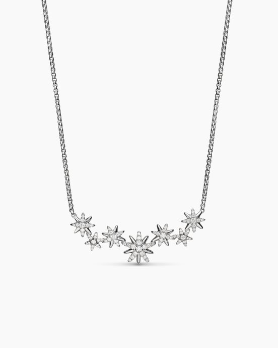 Starburst Cluster Necklace in Sterling Silver with Diamonds, 15.5mm