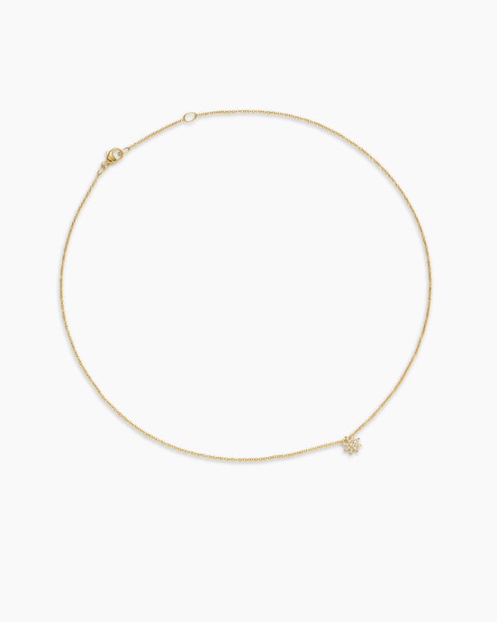 Petite Starburst Station Necklace in 18K Yellow Gold with Diamonds, 7mm