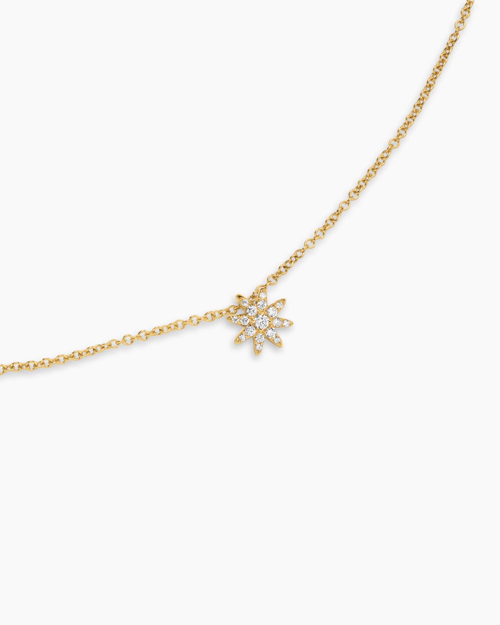 Womens Petite Starburst Station Necklace in 18K Yellow Gold with Diamonds, 7mm