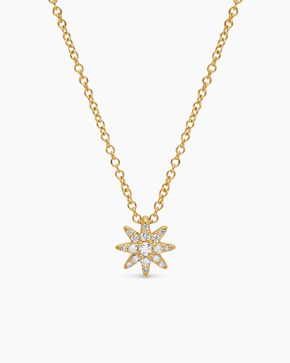 Womens Petite Starburst Station Necklace in 18K Yellow Gold with Diamonds, 7mm