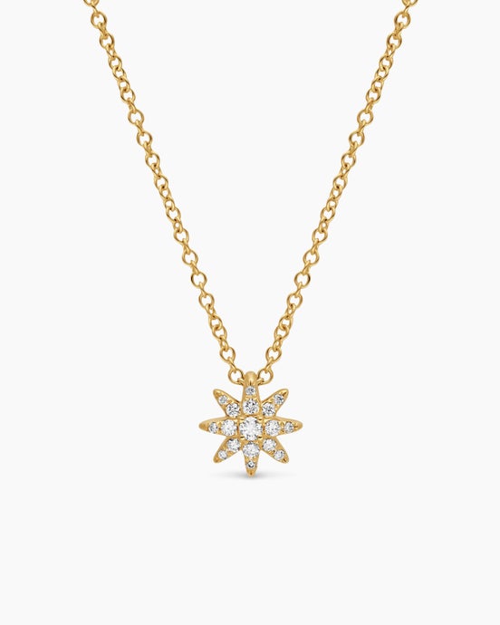 Petite Starburst Station Necklace in 18K Yellow Gold with Diamonds, 7mm