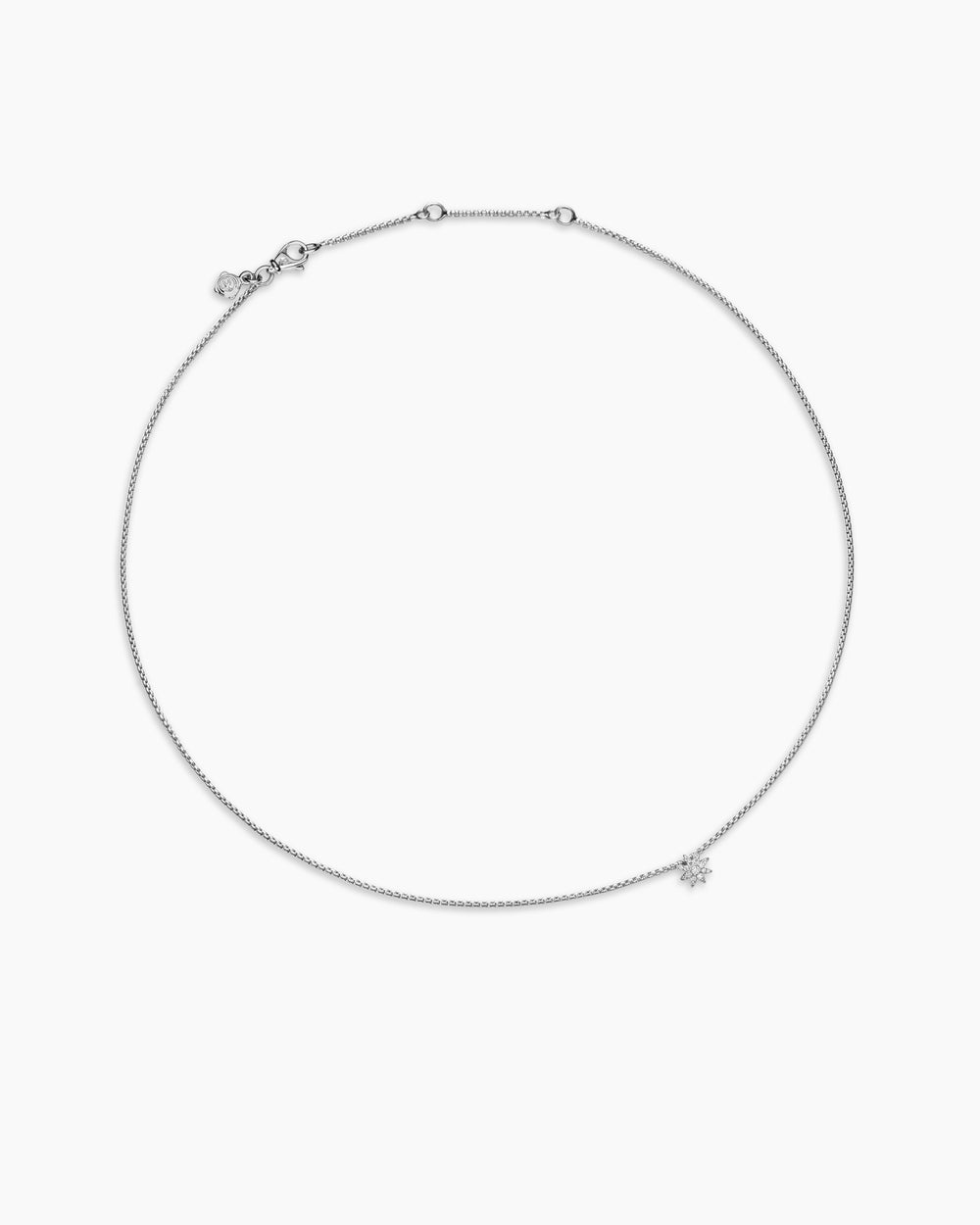 Womens Petite Starburst Station Necklace in Sterling Silver with Diamonds, 7mm