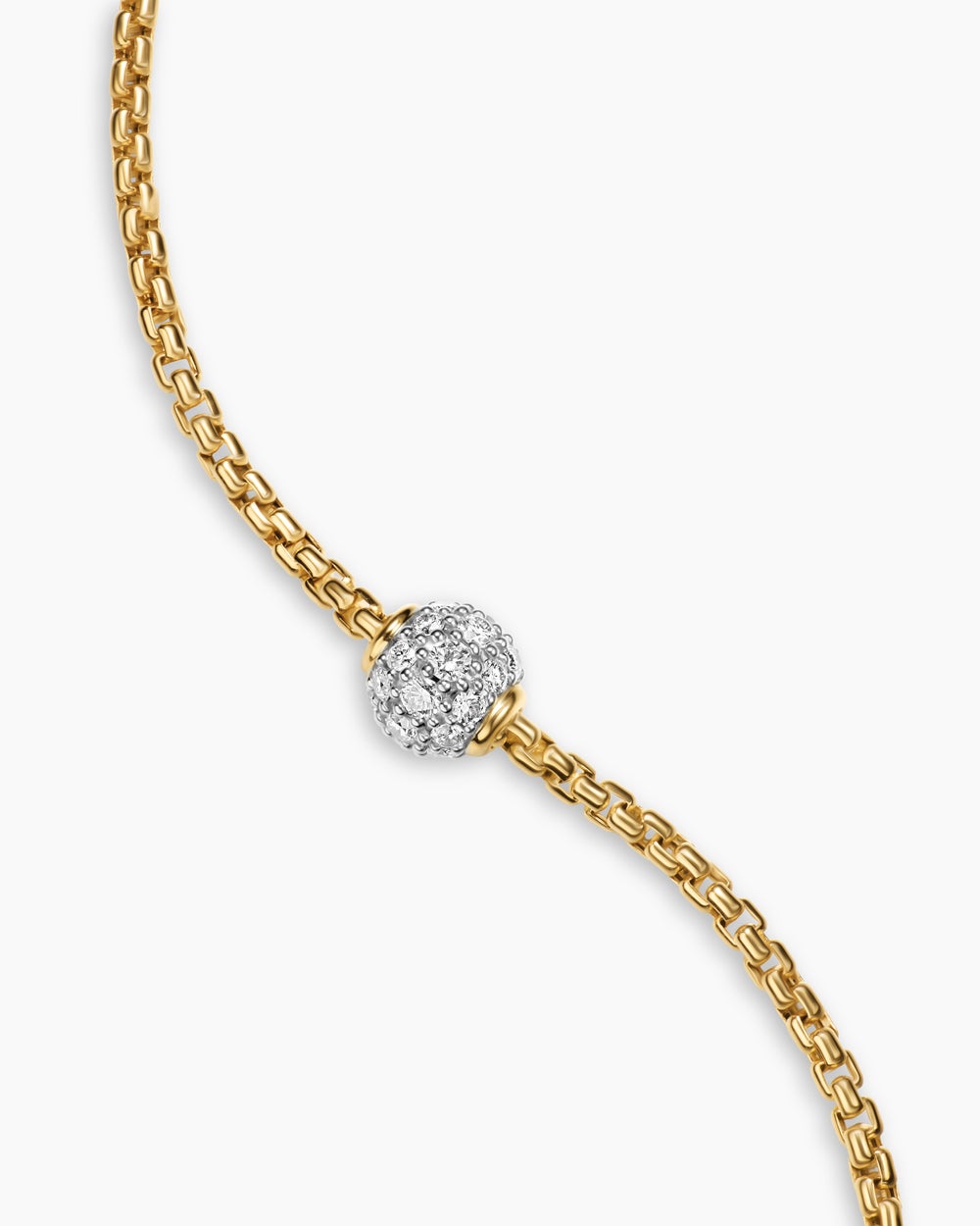 Collier Box Chain à perles pavées en or jaune 18 carats avec diamants, 1,7 mm femme