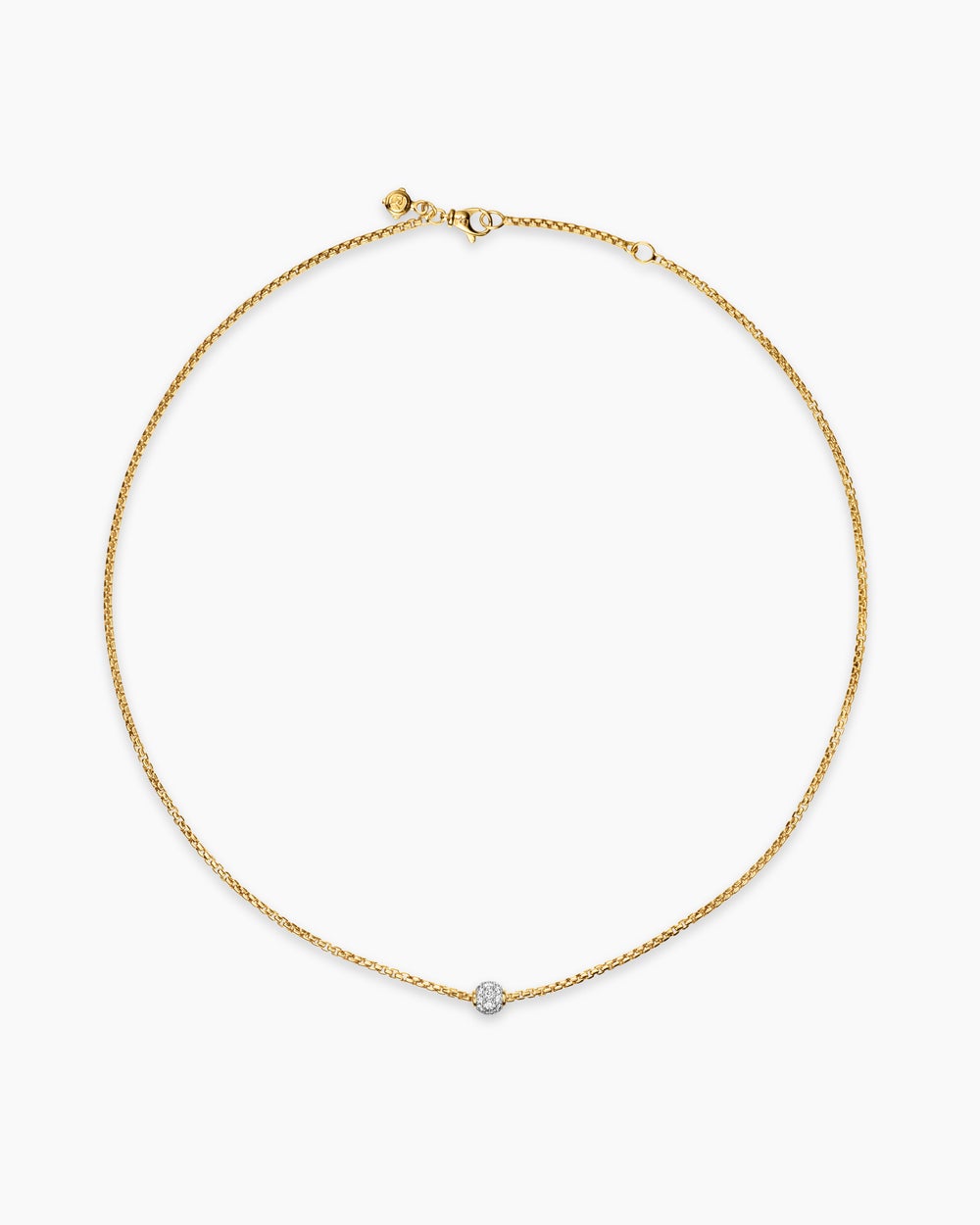 Collier Box Chain à perles pavées en or jaune 18 carats avec diamants, 1,7 mm femme