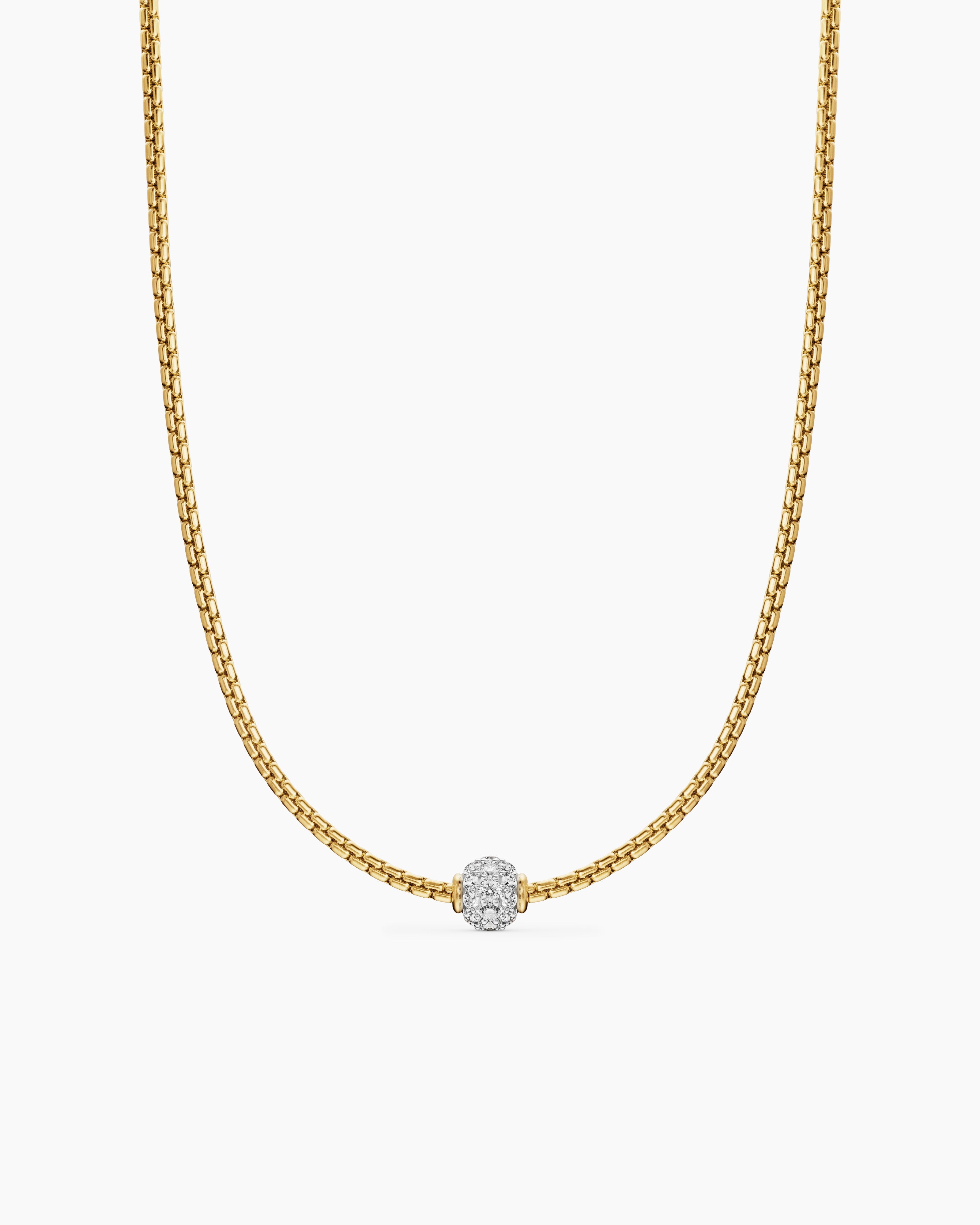 Collier Box Chain &agrave; perles pav&eacute;es en or jaune 18 carats avec diamants, 1,7 mm femme 