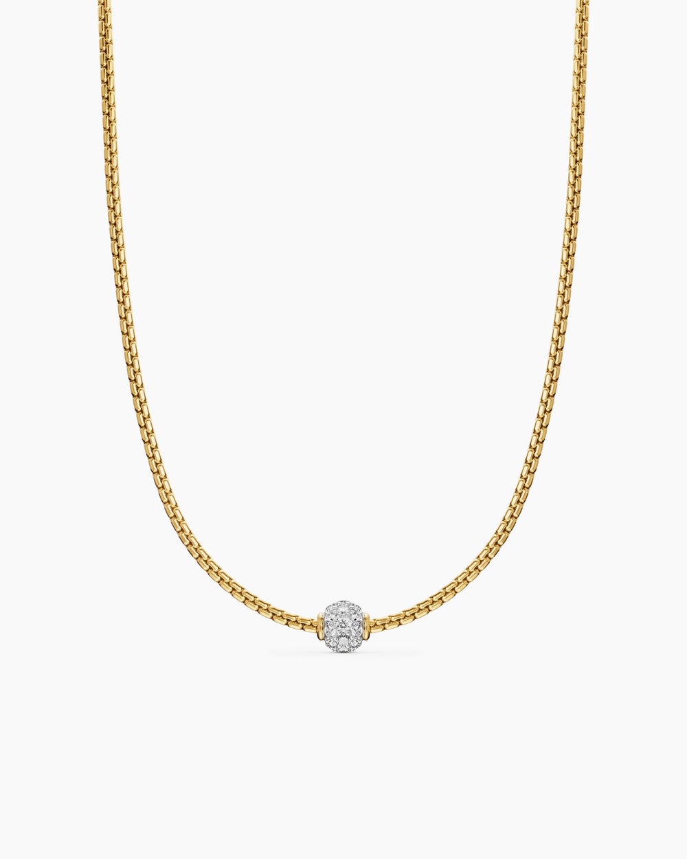 Collier Box Chain à perles pavées en or jaune 18 carats avec diamants, 1,7 mm femme