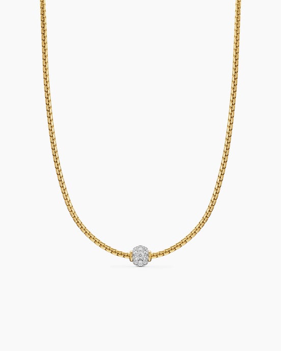 Collier Box Chain à perles pavées en or jaune 18 carats avec diamants, 1,7 mm