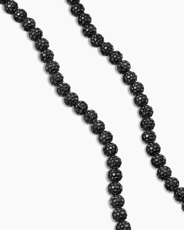 Spiritual Beads Necklace in Sterling Silver with Black Onyx and Pavé Black Diamonds, 6mm
