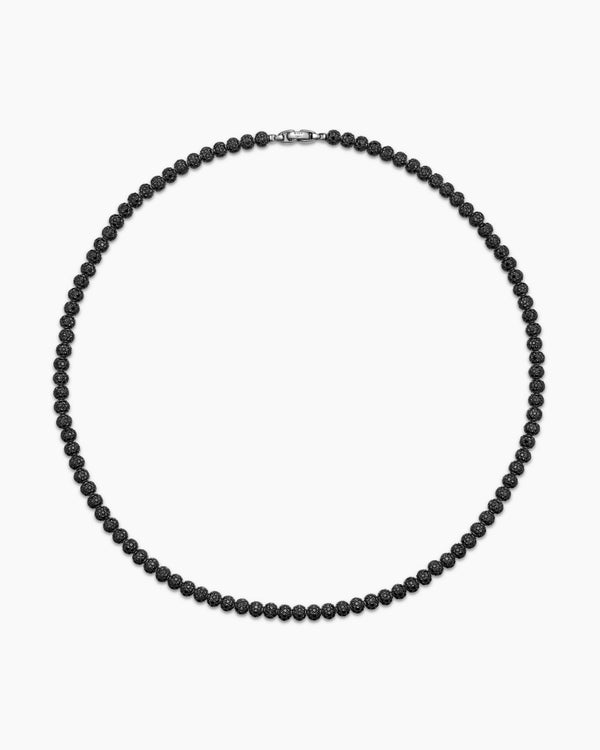Spiritual Beads Necklace in Sterling Silver with Black Onyx and Pavé Black Diamonds, 6mm