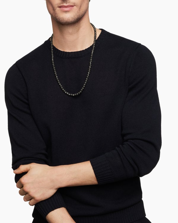 Spiritual Beads Necklace in Sterling Silver with Black Onyx and Pavé Black Diamonds, 6mm