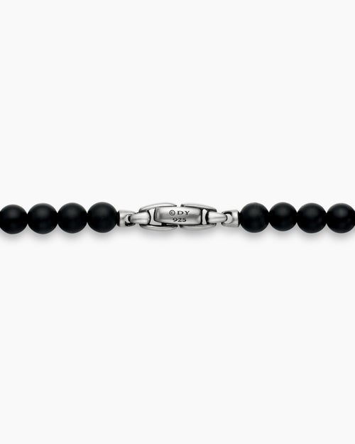 Mens Spiritual Beads Necklace in Sterling Silver with Black Onyx and Pavé Black Diamonds, 6mm