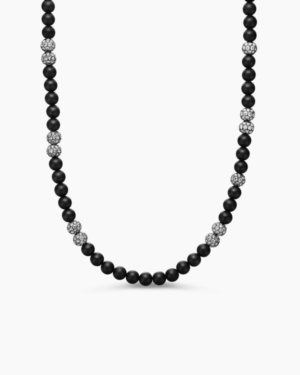 david van hagen Spiritual Beads Necklace Sterling Silver with Black Onyx and Pavé Diamonds 6mm