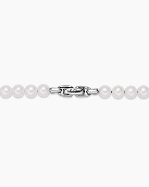 Mens Spiritual Beads Necklace in Sterling Silver with Pearls and Pavé Black Diamonds, 6mm
