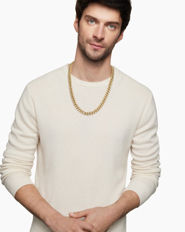 Curb Chain Necklace in 18K Yellow Gold with Diamonds, 11.5mm