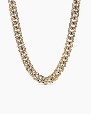Curb Chain Necklace in 18K Yellow Gold with Diamonds, 11.5mm