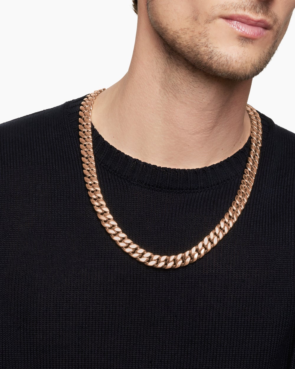Mens Curb Chain Necklace in 18K Rose Gold, 11.5mm