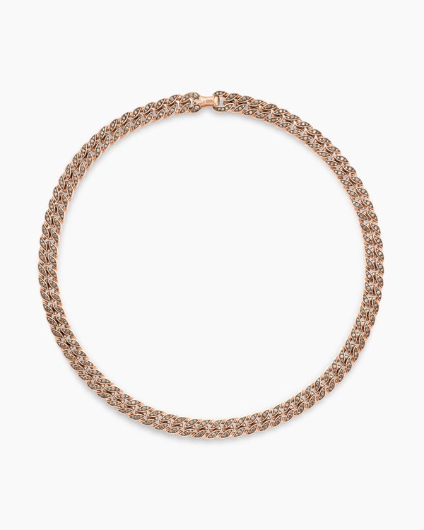 Curb Chain Necklace in 18K Rose Gold with Cognac Diamonds, 11.5mm