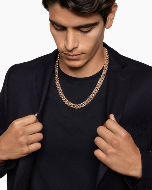 Mens Curb Chain Necklace in 18K Rose Gold, 11.5mm