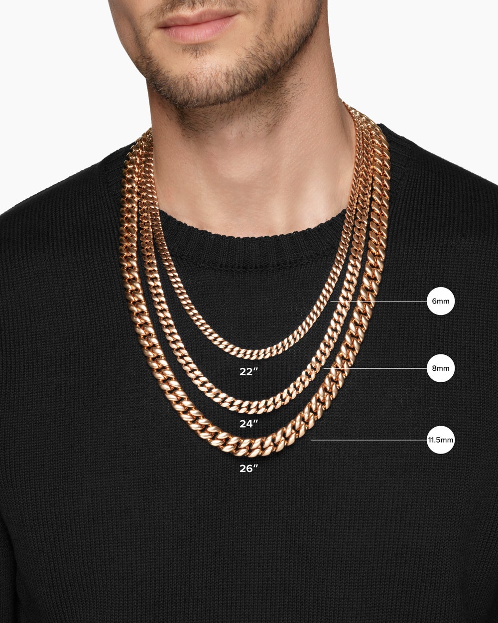 Mens Curb Chain Necklace in 18K Rose Gold, 11.5mm