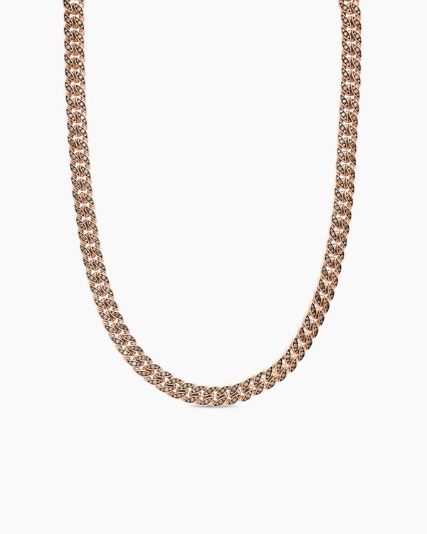 Curb Chain Necklace in 18K Rose Gold with Cognac Diamonds, 11.5mm