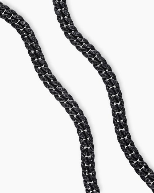 Mens Curb Chain Necklace in Black Titanium with Black Diamonds, 11.5mm