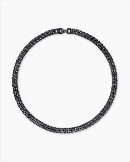 Mens Curb Chain Necklace in Black Titanium with Black Diamonds, 11.5mm