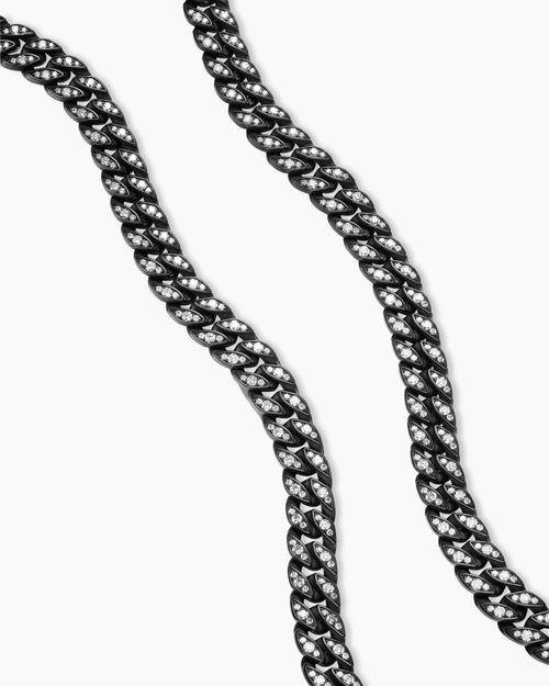 Mens Curb Chain Necklace in Black Titanium with Diamonds, 11.5mm