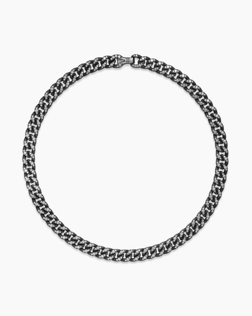 Mens Curb Chain Necklace in Black Titanium with Diamonds, 11.5mm
