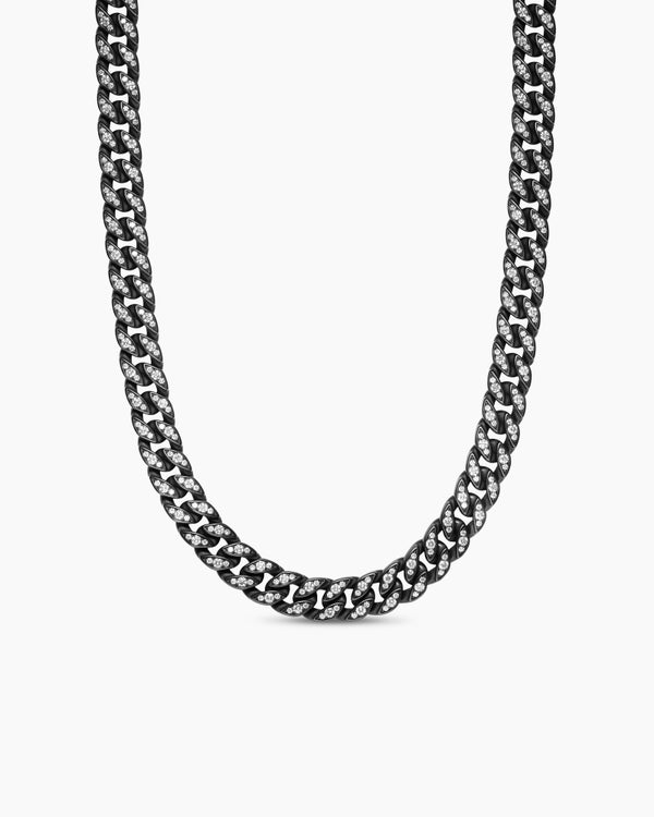 Curb Chain Necklace in Black Titanium with Diamonds, 11.5mm