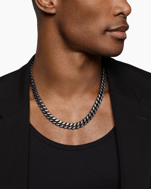 Mens Curb Chain Necklace in Black Titanium with Meteorite, 11.5mm