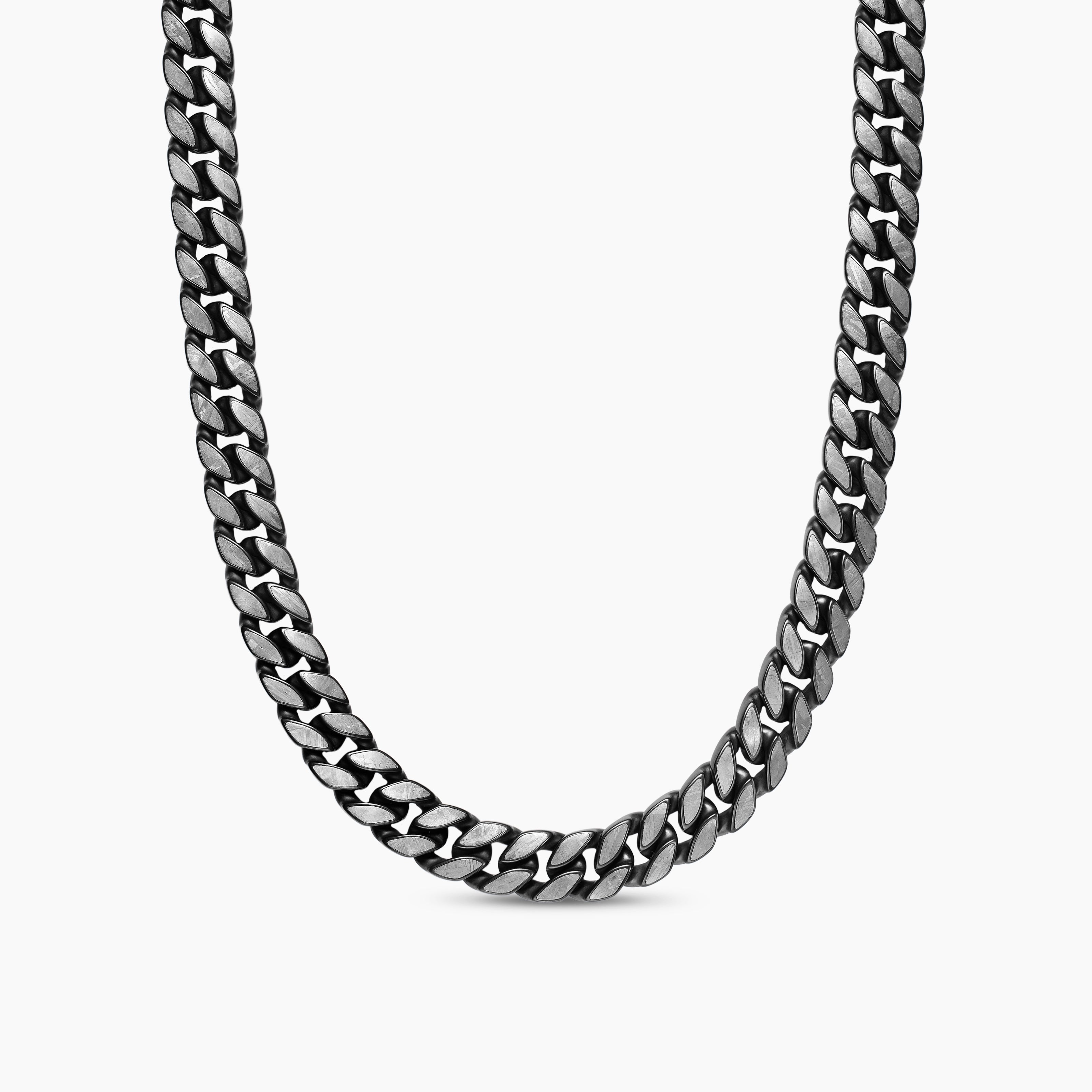 Collier Curb Chain en titane noir avec Meteorite, 11,5 mm homme 