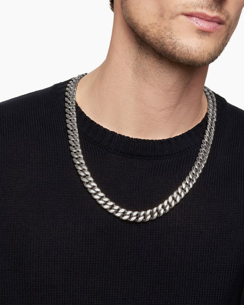Mens Curb Chain Necklace in Sterling Silver, 11.5mm