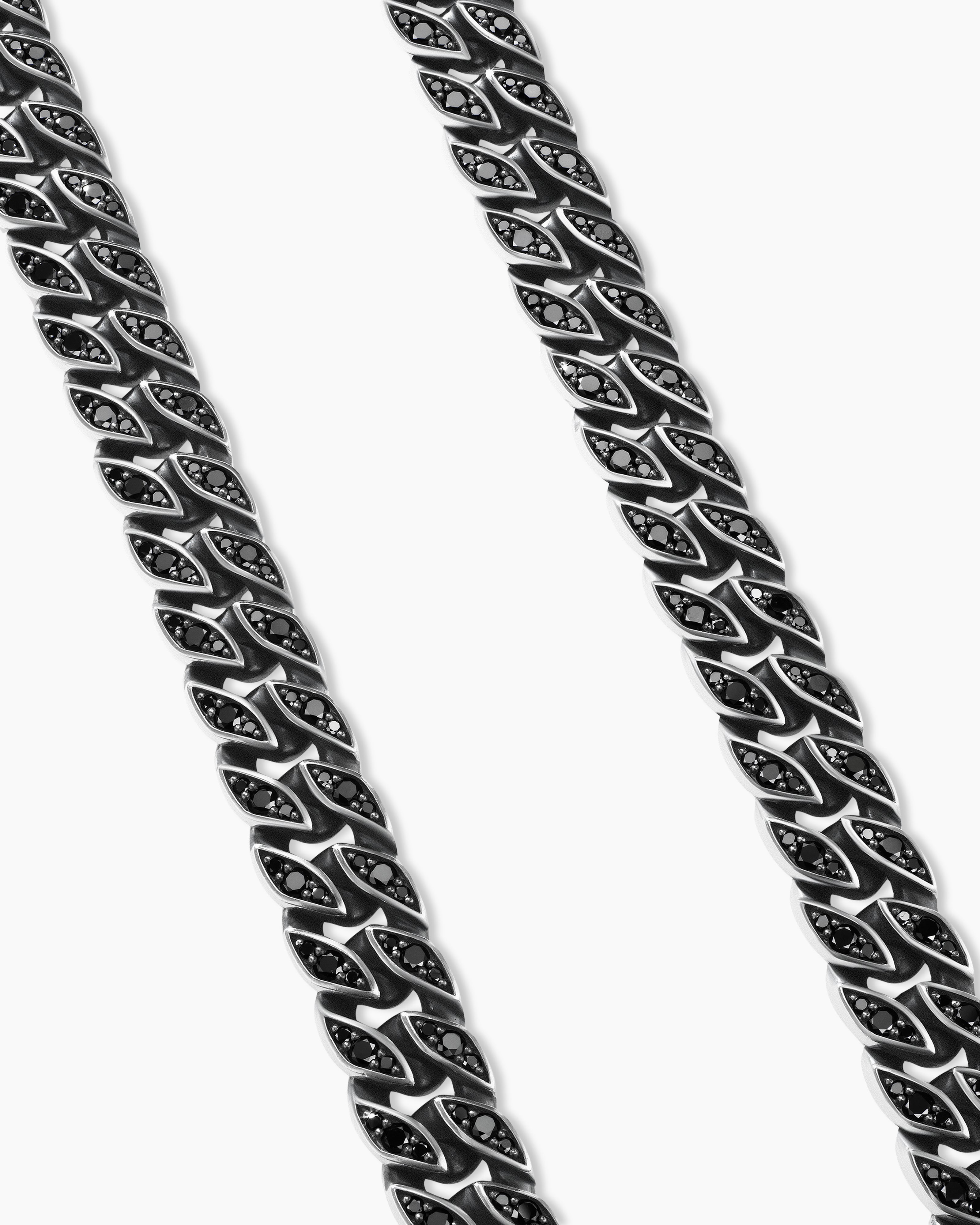 Curb Chain Necklace in Sterling Silver with Black Diamonds, 11.5mm