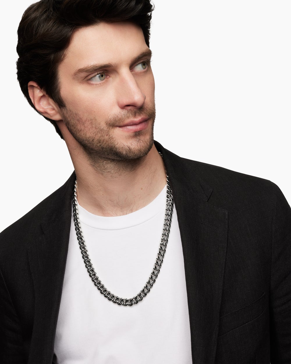 Mens Curb Chain Necklace in Sterling Silver, 11.5mm