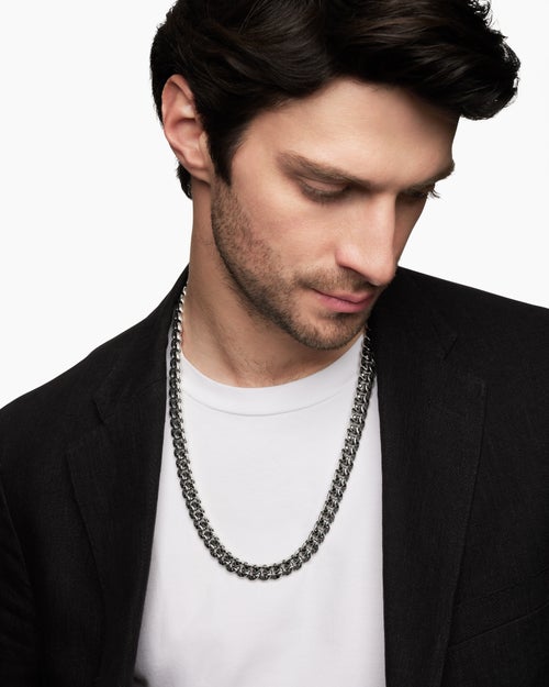 Mens Curb Chain Necklace in Sterling Silver, 11.5mm