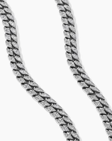Curb Chain Necklace in Sterling Silver with Pavé Diamonds
