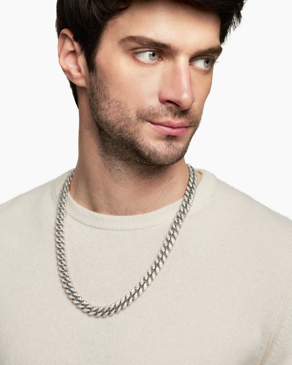 Mens Curb Chain Necklace in Sterling Silver, 11.5mm