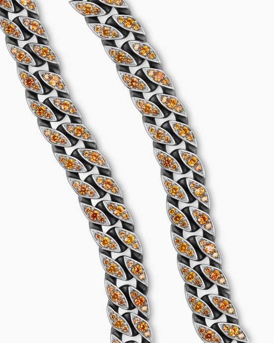 Curb Chain Necklace in Sterling Silver with Orange Sapphires, 11.5mm