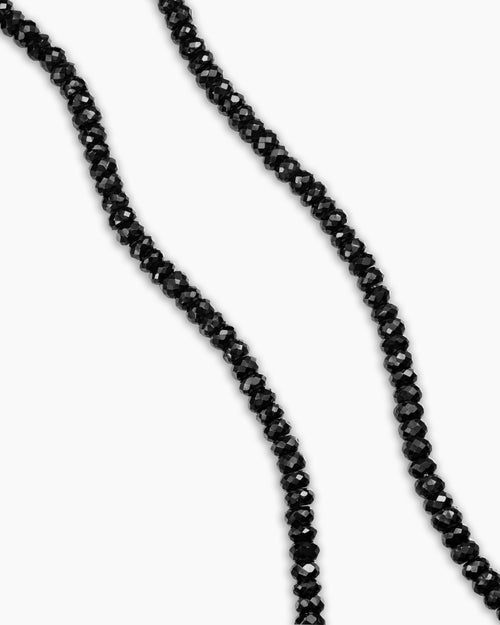 Mens Spiritual Beads Necklace in Sterling Silver with Black Spinel, 5mm