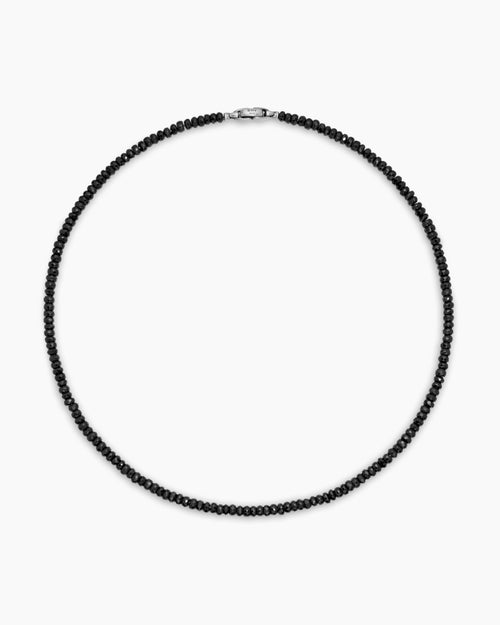 Mens Spiritual Beads Necklace in Sterling Silver with Black Spinel, 5mm