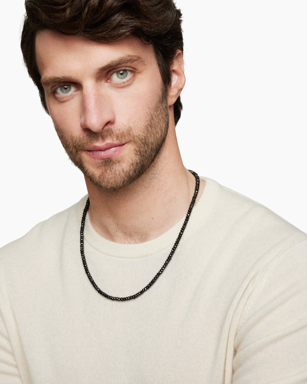Mens Spiritual Beads Necklace in Sterling Silver, 5mm