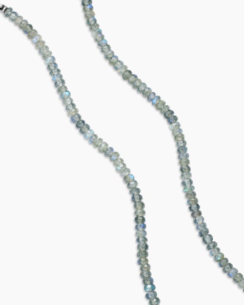Mens Spiritual Beads Necklace in Sterling Silver with Labradorite, 5mm