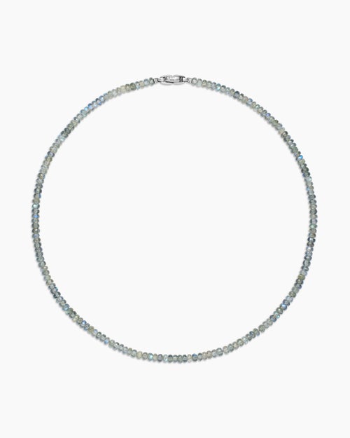 Mens Spiritual Beads Necklace in Sterling Silver with Labradorite, 5mm