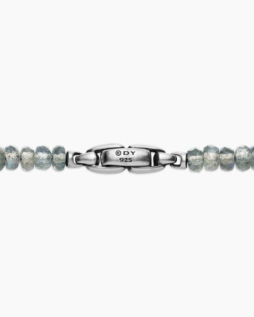 Mens Spiritual Beads Necklace in Sterling Silver with Labradorite, 5mm