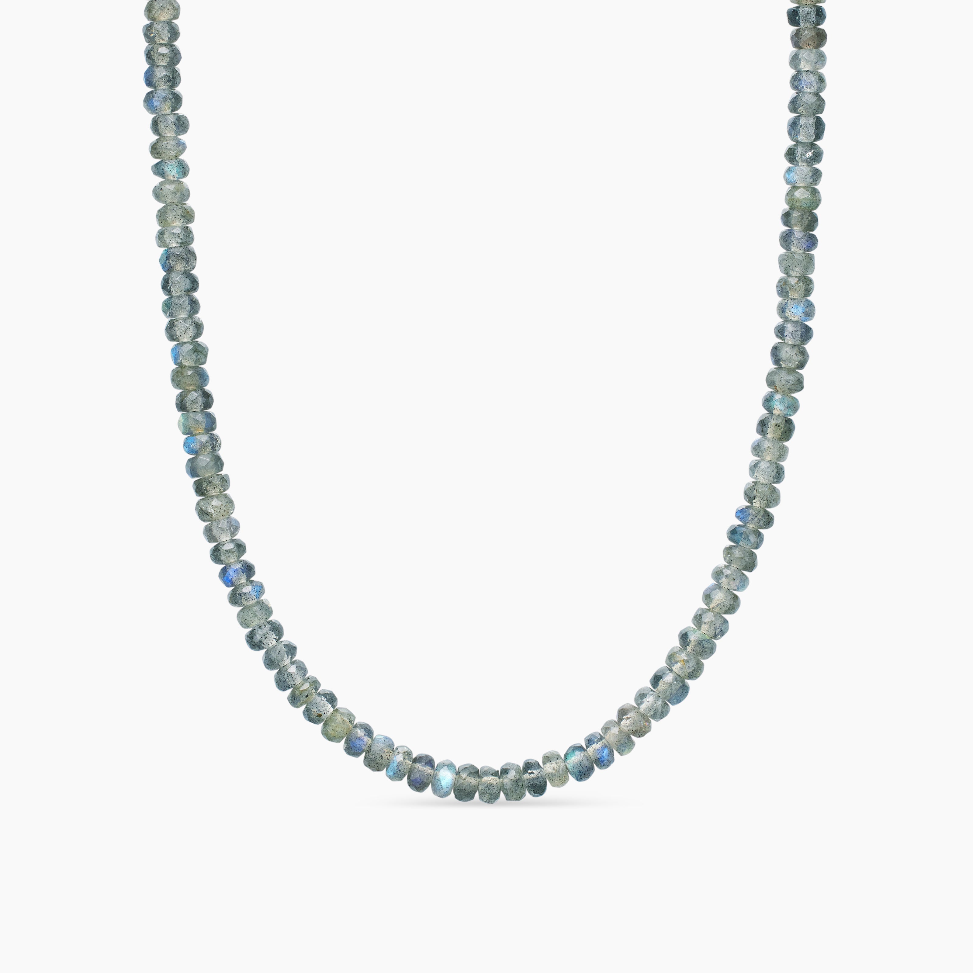 Mens Spiritual Beads Necklace in Sterling Silver with Labradorite, 5mm