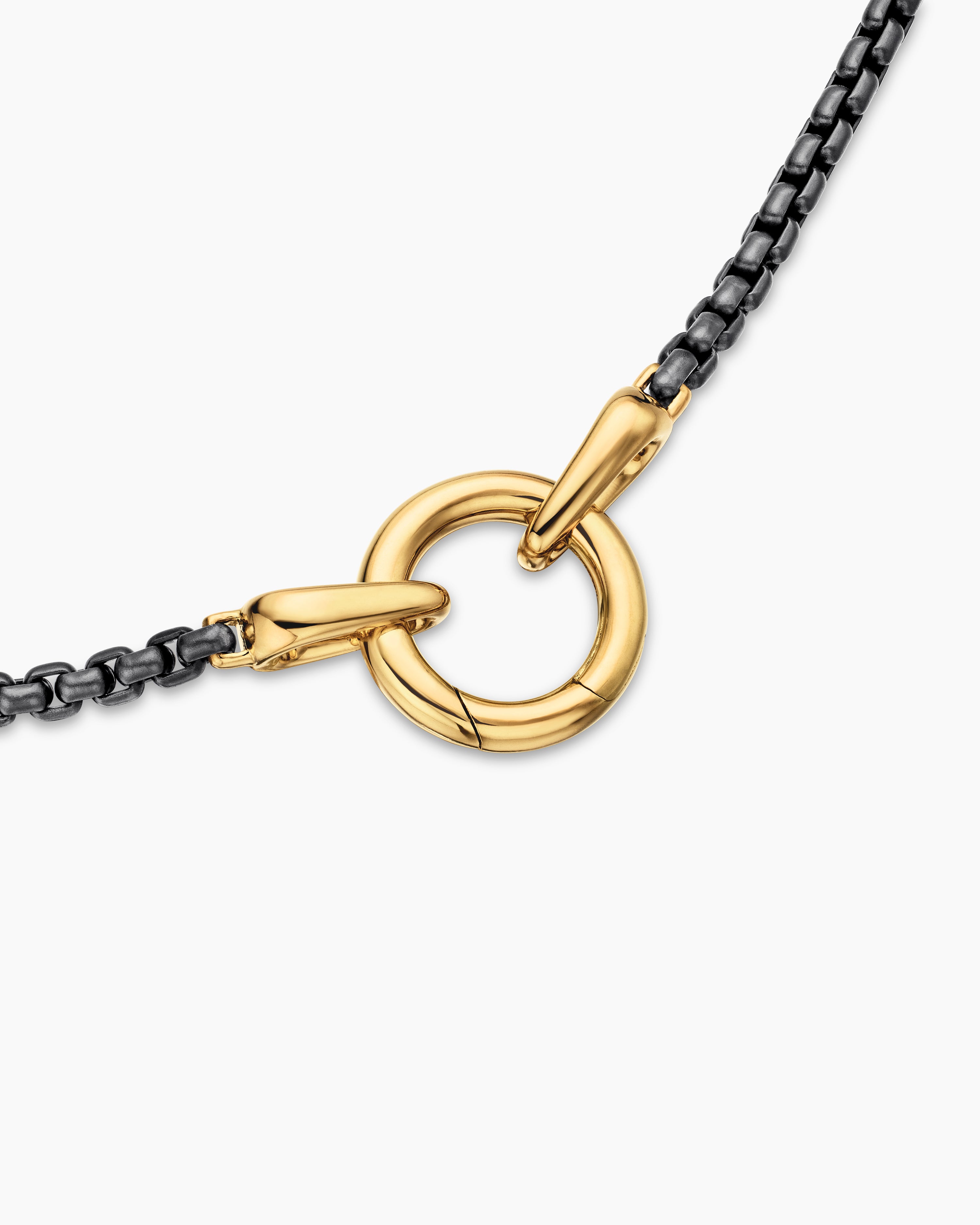 Mens Smooth Amulet Box Chain Necklace in Stainless Steel with 18K 