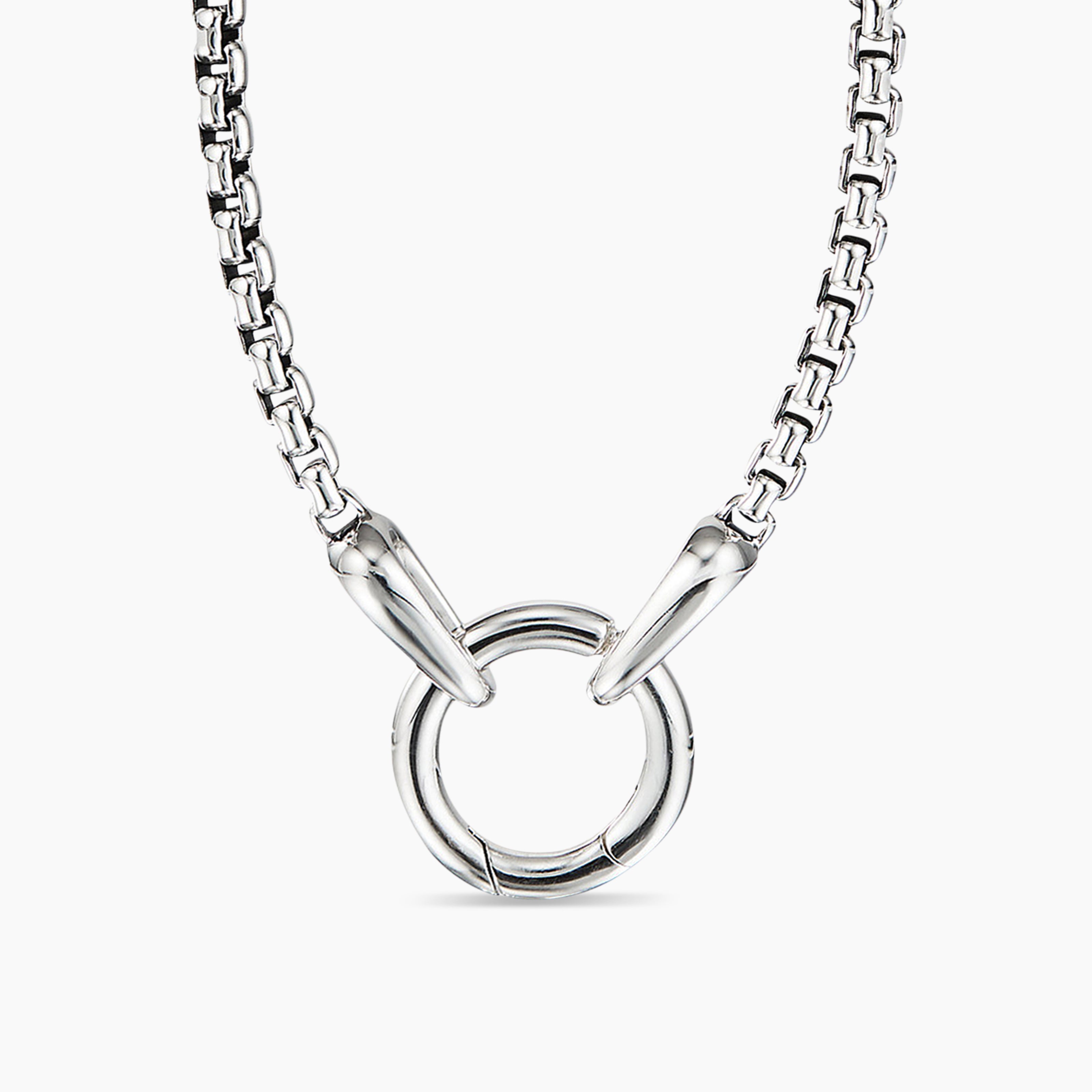 Mens Smooth Amulet Box Chain Necklace in Sterling Silver, 2.7mm