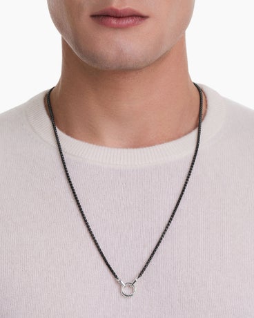 Smooth Amulet Box Chain Necklace in Darkened Stainless Steel, 2.7mm