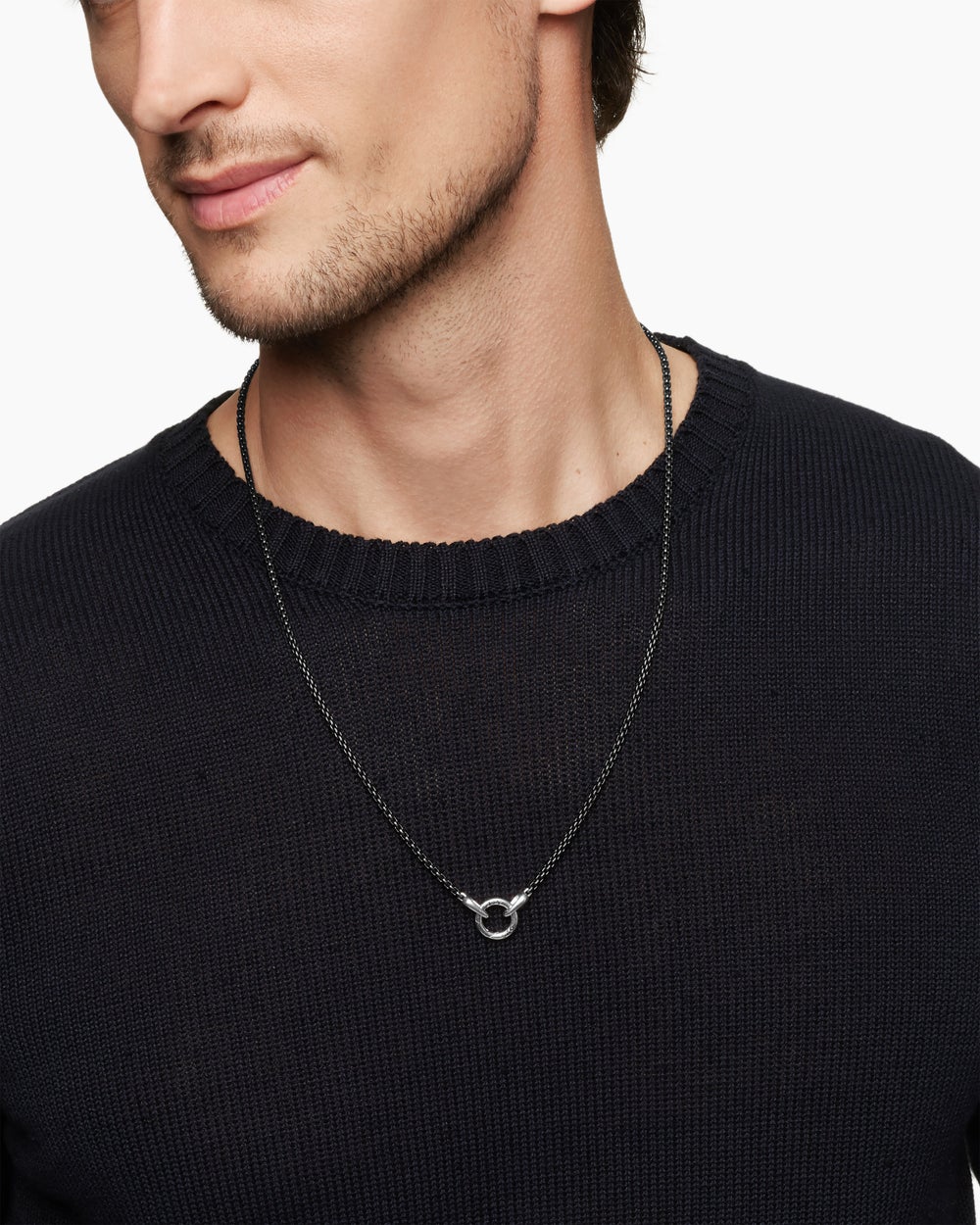 Mens Smooth Amulet Box Chain Necklace in Darkened Stainless Steel, 2.7mm