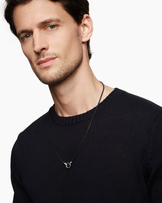 Smooth Amulet Box Chain Necklace in Darkened Stainless Steel, 2.7mm